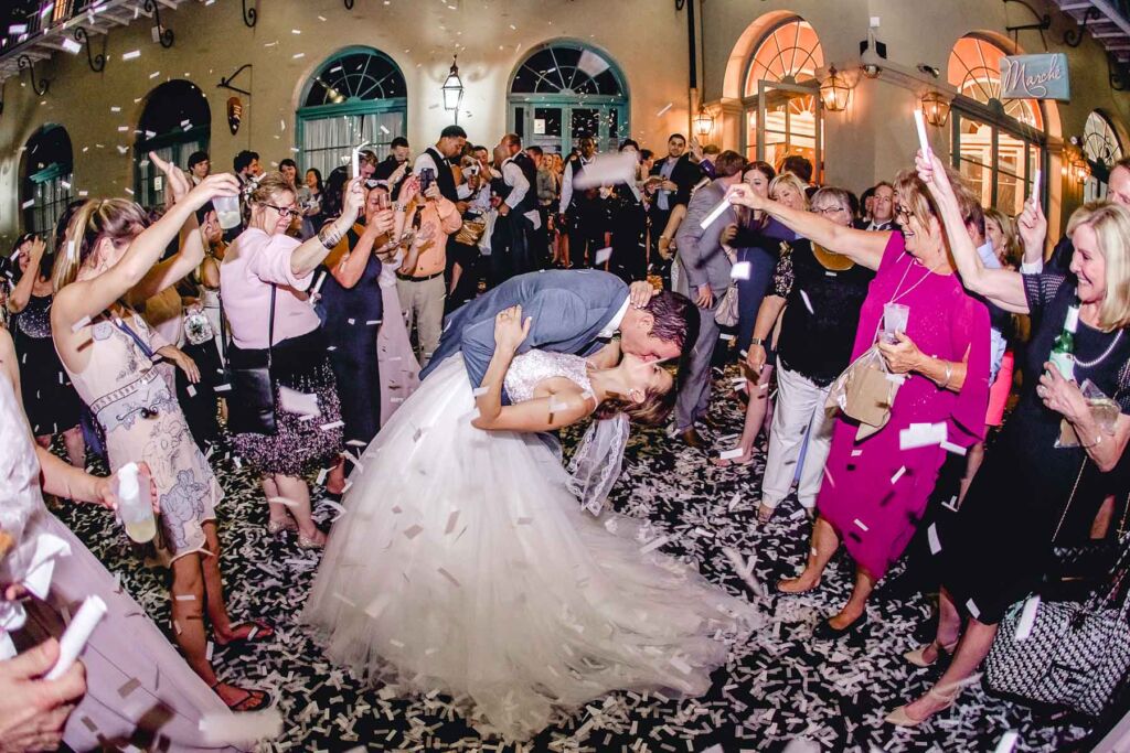 wedding exit kiss confetti joy