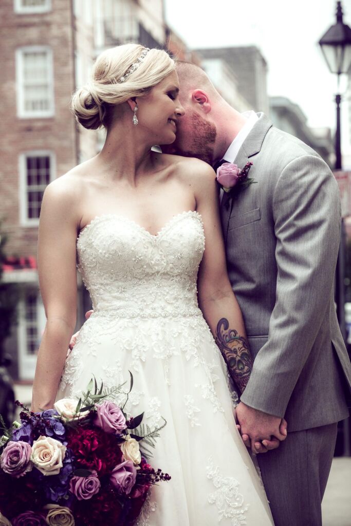 bride and groom on wedding day in New Orleans