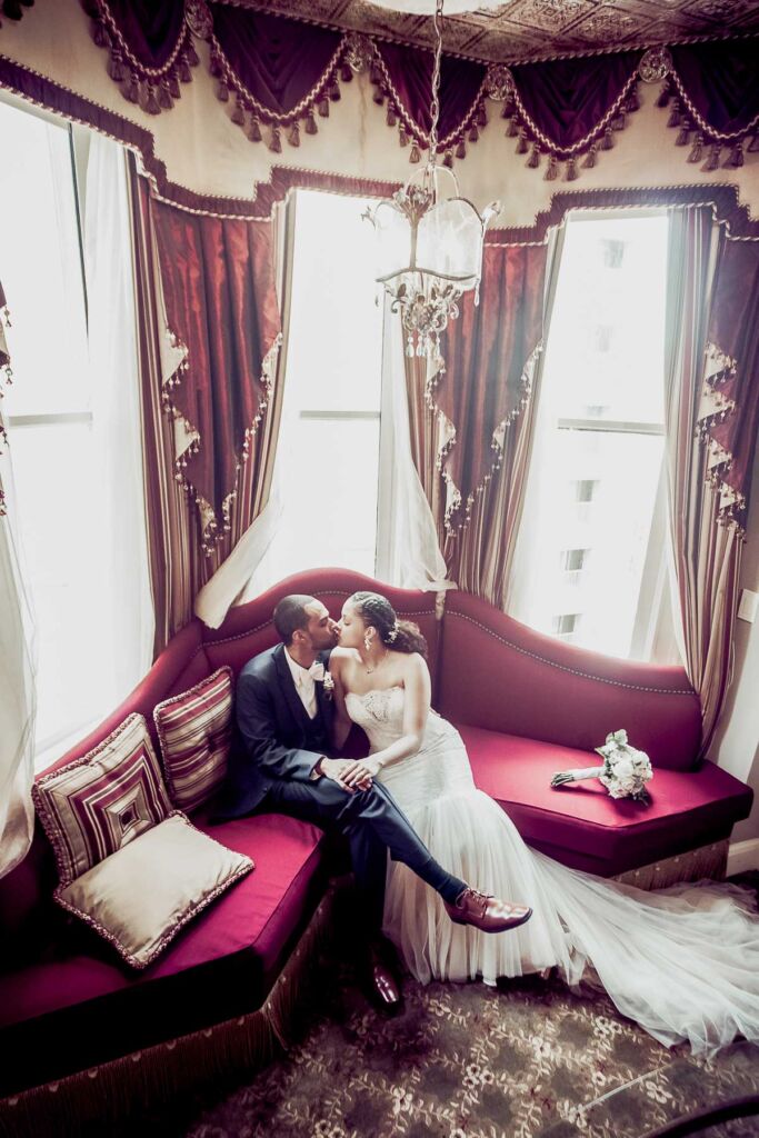 Dramatic Bride and Groom Kissing