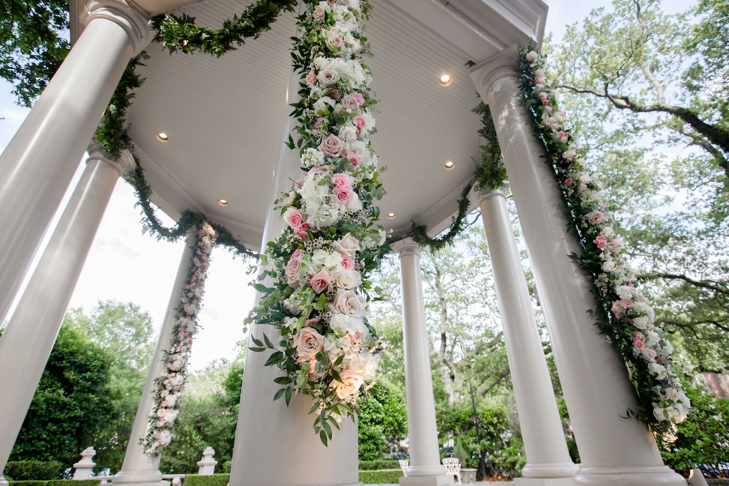 The Elms Mansion gazebo cascading floral decor