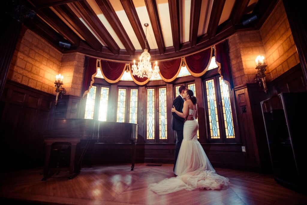 Bride and Groom slow dance the elms mansion